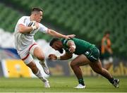 23 August 2020; James Hume of Ulster is tackled by Bundee Aki of Connacht during the Guinness PRO14 Round 14 match between Connacht and Ulster at Aviva Stadium in Dublin. Photo by Stephen McCarthy/Sportsfile