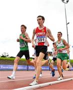 22 August 2020; Athletes, from left, Tony McCambridge of St Malachy's AC, Antrim, Dean Casey of Ennis Track AC, Clare, and James Hyland of Raheny Shamrock AC, Dublin, competing in the Junior Men's 5000m during Day One of the Irish Life Health National Senior and U23 Athletics Championships at Morton Stadium in Santry, Dublin. Photo by Sam Barnes/Sportsfile