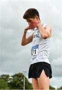 22 August 2020; Michael Morgan of Sligo AC, places his gold medal around his neck himself after winning the Junior Men's 5000m during Day One of the Irish Life Health National Senior and U23 Athletics Championships at Morton Stadium in Santry, Dublin. Photo by Sam Barnes/Sportsfile