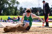 22 August 2020; Donal Kearns of Cushinstown AC, Meath, competing in the Men's Long Jump during Day One of the Irish Life Health National Senior and U23 Athletics Championships at Morton Stadium in Santry, Dublin. Photo by Sam Barnes/Sportsfile