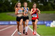 22 August 2020; Athletes, from left, Holly Brennan of Cilles AC, Meath, Celine Gavin of Celtic DCH AC, Dublin, and Aoife Coffey of Lucan Harriers AC, Dublin, competing in the Junior Women's 5000m during Day One of the Irish Life Health National Senior and U23 Athletics Championships at Morton Stadium in Santry, Dublin. Photo by Sam Barnes/Sportsfile