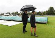 27 August 2020; Cricket referee Kevin Gallagher, left, with Dale McDonough head groundsman at Pembroke Cricket Club before the 2020 Test Triangle Inter-Provincial Series match between Leinster Lightning and North West Warriors at Pembroke Cricket Club in Dublin. Photo by Matt Browne/Sportsfile