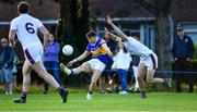 5 August 2020; Thomas McDaniels of Castleknock shoots under pressure from Seán McMahon of Raheny during the Dublin County Senior Football Championship Round 2 match between Raheny and Castleknock at St Anne's Park in Raheny, Dublin. Photo by Piaras Ó Mídheach/Sportsfile