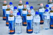 9 August 2020 Individual water and lucozade bottles on the sideline before the Cork County Senior Hurling Championship Group B Round 2 match between Newtownshandrum and Blackrock at Mallow GAA Grounds in Mallow, Cork. Photo by Piaras Ó Mídheach/Sportsfile