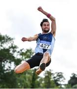 22 August 2020; Jai Benson of Lagan Valley AC, Antrim, competing in the Men's Long Jump during Day One of the Irish Life Health National Senior and U23 Athletics Championships at Morton Stadium in Santry, Dublin. Photo by Sam Barnes/Sportsfile