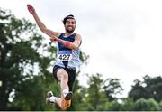 22 August 2020; Jai Benson of Lagan Valley AC, Antrim, competing in the Men's Long Jump during Day One of the Irish Life Health National Senior and U23 Athletics Championships at Morton Stadium in Santry, Dublin. Photo by Sam Barnes/Sportsfile