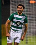 27 August 2020; Roberto Lopes of Shamrock Rovers celebrates after scoring his side's second goal during the UEFA Europa League First Qualifying Round match between Shamrock Rovers and Ilves at Tallaght Stadium in Dublin. Photo by Stephen McCarthy/Sportsfile