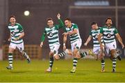 27 August 2020; Shamrock Rovers players celebrate after Joey O'Brien scored the winning penalty of the penalty shoot-out following UEFA Europa League First Qualifying Round match between Shamrock Rovers and Ilves at Tallaght Stadium in Dublin. Photo by Eóin Noonan/Sportsfile