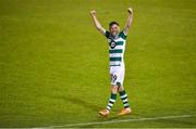 27 August 2020; Jack Byrne of Shamrock Rovers celebrates following his side's victory in the penalty shoot-out of the UEFA Europa League First Qualifying Round match between Shamrock Rovers and Ilves at Tallaght Stadium in Dublin. Photo by Eóin Noonan/Sportsfile