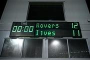 27 August 2020; A view of the scoreboard following the penalty shoot-out of the UEFA Europa League First Qualifying Round match between Shamrock Rovers and Ilves at Tallaght Stadium in Dublin. Photo by Stephen McCarthy/Sportsfile