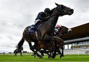 28 August 2020; Brazil, 2, with Wayne Lordan up, races alongside eventual second place Colour Sergeant, far, with Colin Keane up, on their way to winning the Irish Stallion Farms EBF C & G Maiden at The Curragh Racecourse in Kildare. Photo by Seb Daly/Sportsfile