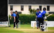 27 August 2020; Josh Little of Leinster Lightning bowls a delivery to Craig Young of North West Warriors during the 2020 Test Triangle Inter-Provincial Series match between Leinster Lightning and North West Warriors at Pembroke Cricket Club in Dublin. Photo by Matt Browne/Sportsfile