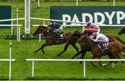 28 August 2020; Laughifuwant, left, with Colin Keane up, passes the post to win the Paddy Power Irish Cambridgeshire at The Curragh Racecourse in Kildare. Photo by Seb Daly/Sportsfile