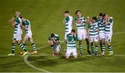 27 August 2020; Shamrock Rovers players, from left, Joey O'Brien, Jack Byrne, Daniel Lafferty, Ronan Finn, Dylan Watts, Roberto Lopes, Dean Williams, Gary O'Neill and Aaron McEneff react during the shoot-out of the UEFA Europa League First Qualifying Round match between Shamrock Rovers and Ilves at Tallaght Stadium in Dublin. Photo by Stephen McCarthy/Sportsfile