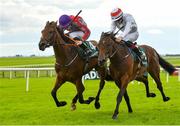 28 August 2020; Star Image, left, with Gavin Ryan up, races alongside side eventual second place Omakase, with Mikey Sheehy up, on their way to winning the Paddy Power I'd Love A Pint But I'm Not Getting Married Nursery Handicap at The Curragh Racecourse in Kildare. Photo by Seb Daly/Sportsfile