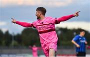 28 August 2020; Conor English of Wexford celebrates after scoring his side's second goal during the Extra.ie FAI Cup Second Round match between Athlone Town and Wexford at Athlone Town Stadium in Athlone, Westmeath. Photo by Ben McShane/Sportsfile