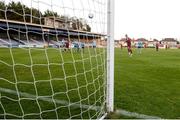 28 August 2020; Mikey Place of Galway United sends his penalty kick over the bar during the Extra.ie FAI Cup Second Round match between Galway United and Shelbourne at Eamonn Deacy Park in Galway. Photo by Stephen McCarthy/Sportsfile
