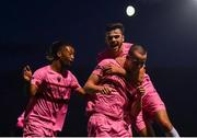 28 August 2020; James Carroll, right, of Wexford celebrates with team-mates Karl Fitzsimons, top, and Jay Nwanze after scoring his side's third goal during the Extra.ie FAI Cup Second Round match between Athlone Town and Wexford at Athlone Town Stadium in Athlone, Westmeath. Photo by Ben McShane/Sportsfile