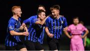28 August 2020; Adam Lennon, right, of Athlone Town celebrates with team-mates after scoring his side's fifth goal during the Extra.ie FAI Cup Second Round match between Athlone Town and Wexford at Athlone Town Stadium in Athlone, Westmeath. Photo by Ben McShane/Sportsfile