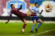 28 August 2020; Mikey Place of Galway United in action against Alex O'Hanlon of Shelbourne during the Extra.ie FAI Cup Second Round match between Galway United and Shelbourne at Eamonn Deacy Park in Galway. Photo by Stephen McCarthy/Sportsfile