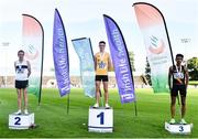 23 August 2020; Men's 5000m medallists, from left, John Travers of Donore Harriers AC, Dublin, silver, Darragh McElhinney of U.C.D. AC, Dublin, gold, and Eferm Gidey of Clonliffe Harriers AC, Dublin, bronze, during Day Two of the Irish Life Health National Senior and U23 Athletics Championships at Morton Stadium in Santry, Dublin. Photo by Sam Barnes/Sportsfile