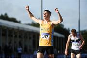 23 August 2020; Darragh McElhinney of U.C.D. AC, Dublin, celebrates after winning the Men's 5000m during Day Two of the Irish Life Health National Senior and U23 Athletics Championships at Morton Stadium in Santry, Dublin. Photo by Sam Barnes/Sportsfile