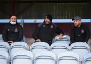 29 August 2020; Dundalk interim head coach Filippo Giovagnoli, centre, with assistant coach Giuseppe Rossi, left, and opposition analyst Shane Keegan, right, during the Extra.ie FAI Cup Second Round match between Drogheda United and Derry City at United Park in Drogheda, Louth. Photo by Stephen McCarthy/Sportsfile