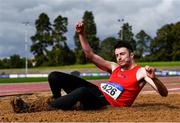 29 August 2020; Caolan O'Callaghan of Tír Chonaill AC, Donegal, competing in the Men's Triple Jump event during day three of the Irish Life Health National Senior and U23 Athletics Championships at Morton Stadium in Santry, Dublin. Photo by Sam Barnes/Sportsfile