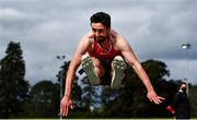 29 August 2020; Conall Mahon of Tír Chonaill AC, Donegal, competing in the Men's Triple Jump event during day three of the Irish Life Health National Senior and U23 Athletics Championships at Morton Stadium in Santry, Dublin. Photo by Sam Barnes/Sportsfile