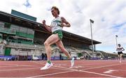 29 August 2020; Sean Tobin of Clonmel AC, Tipperary, celebrates as he crosses the line to win the Men's 10,000m event during day three of the Irish Life Health National Senior and U23 Athletics Championships at Morton Stadium in Santry, Dublin. Photo by Sam Barnes/Sportsfile