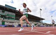 29 August 2020; Sean Tobin of Clonmel AC, Tipperary, celebrates as he crosses the line to win the Men's 10,000m event during day three of the Irish Life Health National Senior and U23 Athletics Championships at Morton Stadium in Santry, Dublin. Photo by Sam Barnes/Sportsfile