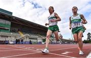 29 August 2020; Sean Tobin of Clonmel AC, Tipperary,left, passes Daniel Stone of Raheny Shamrock AC, Dublin, whilst competing in the Men's 10,000m event during day three of the Irish Life Health National Senior and U23 Athletics Championships at Morton Stadium in Santry, Dublin. Photo by Sam Barnes/Sportsfile