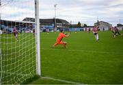 29 August 2020; Stephen Mallon of Derry City scores his side's second goal past Drogheda United goalkeeper Ross Treacy during the Extra.ie FAI Cup Second Round match between Drogheda United and Derry City at United Park in Drogheda, Louth. Photo by Stephen McCarthy/Sportsfile