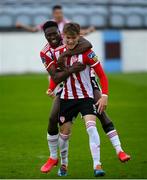 29 August 2020; Stephen Mallon of Derry City celebrates, with team-mate Ibrahim Meite, left, after scoring their second goal during the Extra.ie FAI Cup Second Round match between Drogheda United and Derry City at United Park in Drogheda, Louth. Photo by Stephen McCarthy/Sportsfile