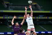 29 August 2020; Kieran Treadwell of Ulster contests a line-out with Ross Molony of Leinster during the Guinness PRO14 Round 15 match between Ulster and Leinster at the Aviva Stadium in Dublin. Photo by Ramsey Cardy/Sportsfile