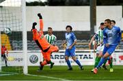 29 August 2020; Alex Kolger of Finn Harps heads to score his side's first goal past Brian Maher of Bray Wanderers during the Extra.ie FAI Cup Second Round match between Bray Wanderers and Finn Harps at Carlisle Grounds in Bray, Wicklow. Photo by Harry Murphy/Sportsfile