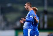 29 August 2020; Alex Kolger of Finn Harps celebrates with Ryan Connolly after scoring his side's first goal during the Extra.ie FAI Cup Second Round match between Bray Wanderers and Finn Harps at Carlisle Grounds in Bray, Wicklow. Photo by Harry Murphy/Sportsfile