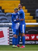 29 August 2020; Alex Kolger, right, of Finn Harps celebrates with team-mate Adrian Delap after scoring his side's second goal during the Extra.ie FAI Cup Second Round match between Bray Wanderers and Finn Harps at Carlisle Grounds in Bray, Wicklow. Photo by Harry Murphy/Sportsfile