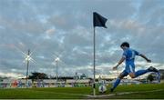 29 August 2020; (EDITOR'S NOTE: This image was created using a starburst filter) Barry McNamee of Finn Harps takes a corner kick during the Extra.ie FAI Cup Second Round match between Bray Wanderers and Finn Harps at Carlisle Grounds in Bray, Wicklow. Photo by Harry Murphy/Sportsfile
