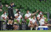 29 August 2020; Ulster substitutes, from left, Kieran Treadwell, Tom O'Toole, Jacob Stockdale, Ian Madigan, Rob Herring and Jordi Murphy during the Guinness PRO14 Round 15 match between Ulster and Leinster at the Aviva Stadium in Dublin. Photo by Ramsey Cardy/Sportsfile