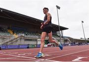 29 August 2020; David Kenny of Farranfore Maine Valley AC, Kerry, crosses the finish line to finish second in the Men's 10K Walk event during day three of the Irish Life Health National Senior and U23 Athletics Championships at Morton Stadium in Santry, Dublin. Photo by Sam Barnes/Sportsfile