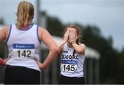 29 August 2020; Ruth Monaghan of Sligo AC, reacts after finishing second in the Women's 5000m Walk event during day three of the Irish Life Health National Senior and U23 Athletics Championships at Morton Stadium in Santry, Dublin. Photo by Sam Barnes/Sportsfile