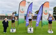 29 August 2020; Athletics Ireland President Georgina Drumm, left, alongside Men's 10K Walk Medallists, from left, David Kenny of Farranfore Maine Valley AC, Kerry, silver, Callum Wilkinson of Togher AC, Cork, gold, and Brendan Boyce of Finn Valley AC, Donegal, bronze, during day three of the Irish Life Health National Senior and U23 Athletics Championships at Morton Stadium in Santry, Dublin. Photo by Sam Barnes/Sportsfile