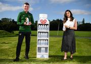 30 August 2020; Tipperary Pure Irish Water were today announced as the Official Water Sponsor of the Football Association of Ireland. Ahead of the upcoming UEFA Nations League ties against Bulgaria and Finland, Republic of Ireland manager Stephen Kenny was joined by Sarah Leahy, C&C Brand Manager, to launch the new deal. The Irish company will hydrate all of Ireland international teams from the Under-15 sides, up to the Senior Men’s and Women’s International Teams, as both sides look to qualify for their respective upcoming European Championships in 2021 and 2022. Photo by Stephen McCarthy/Sportsfile