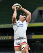 29 August 2020; Matthew Rea of Ulster wins possession in the lineout during the Guinness PRO14 Round 15 match between Ulster and Leinster at the Aviva Stadium in Dublin. Photo by Ramsey Cardy/Sportsfile