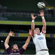 29 August 2020; Kieran Treadwell of Ulster contests a line-out with Ross Molony of Leinster during the Guinness PRO14 Round 15 match between Ulster and Leinster at the Aviva Stadium in Dublin. Photo by Ramsey Cardy/Sportsfile