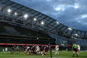 29 August 2020; Jamison Gibson-Park of Leinster clears the ball down field during the Guinness PRO14 Round 15 match between Ulster and Leinster at the Aviva Stadium in Dublin. Photo by Ramsey Cardy/Sportsfile