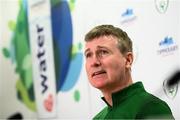 30 August 2020; Republic of Ireland manager Stephen Kenny during a press conference where Tipperary Pure Irish Water were announced as the Official Water Sponsor of the Football Association of Ireland. The Irish company will hydrate all of Ireland international teams from the Under-15 sides, up to the Senior Men’s and Women’s International Teams, as both sides look to qualify for their respective upcoming European Championships in 2021 and 2022. Photo by Stephen McCarthy/Sportsfile