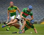 30 August 2020; John McGrath of Loughmore-Castleiney in action against John O'Keeffe of Clonoulty Rossmore during the Tipperary County Senior Hurling Championships Quarter-Final match between Clonoulty/Rossmore and Loughmore-Castleiney at Semple Stadium in Thurles, Tipperary. Photo by Harry Murphy/Sportsfile