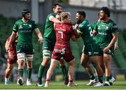 30 August 2020; Chris Cloete of Munster tussles with Quinn Roux, left, and Bundee Aki of Connacht during the Guinness PRO14 Round 15 match between Munster and Connacht at the Aviva Stadium in Dublin. Photo by Ramsey Cardy/Sportsfile